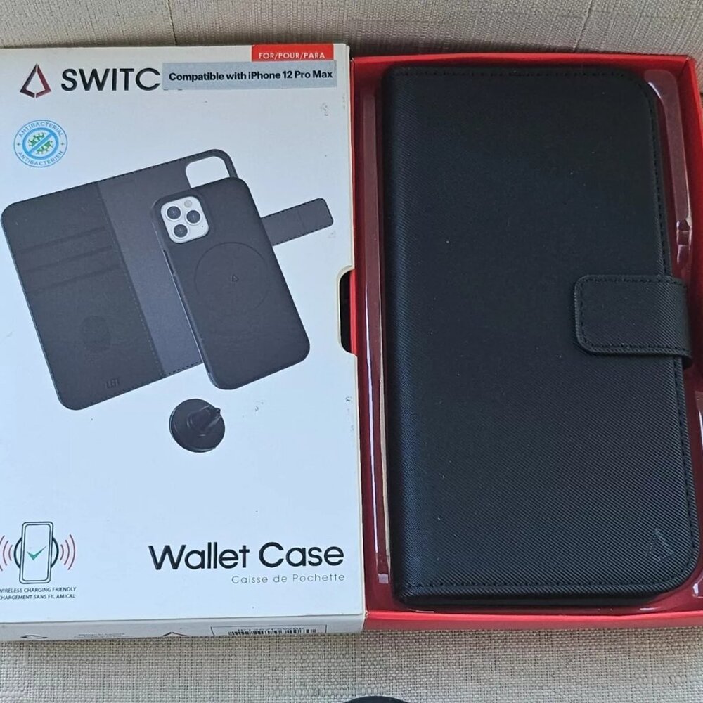 Switch Wallet Phone Case for iPhone 12 Pro Max Black Card Hold W/ Car Vent Mount